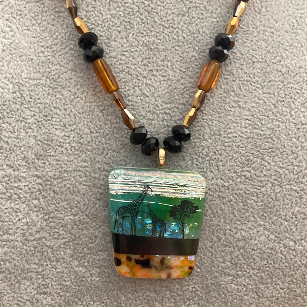 Handmade Green Giraffe Glass Pendant Necklace